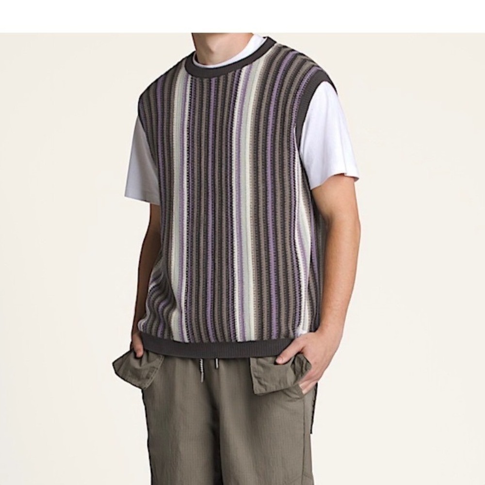 Vans Premium Striped Knit Sweater‎ Vest Mens Large Crew Neck Sleeveless NWT!